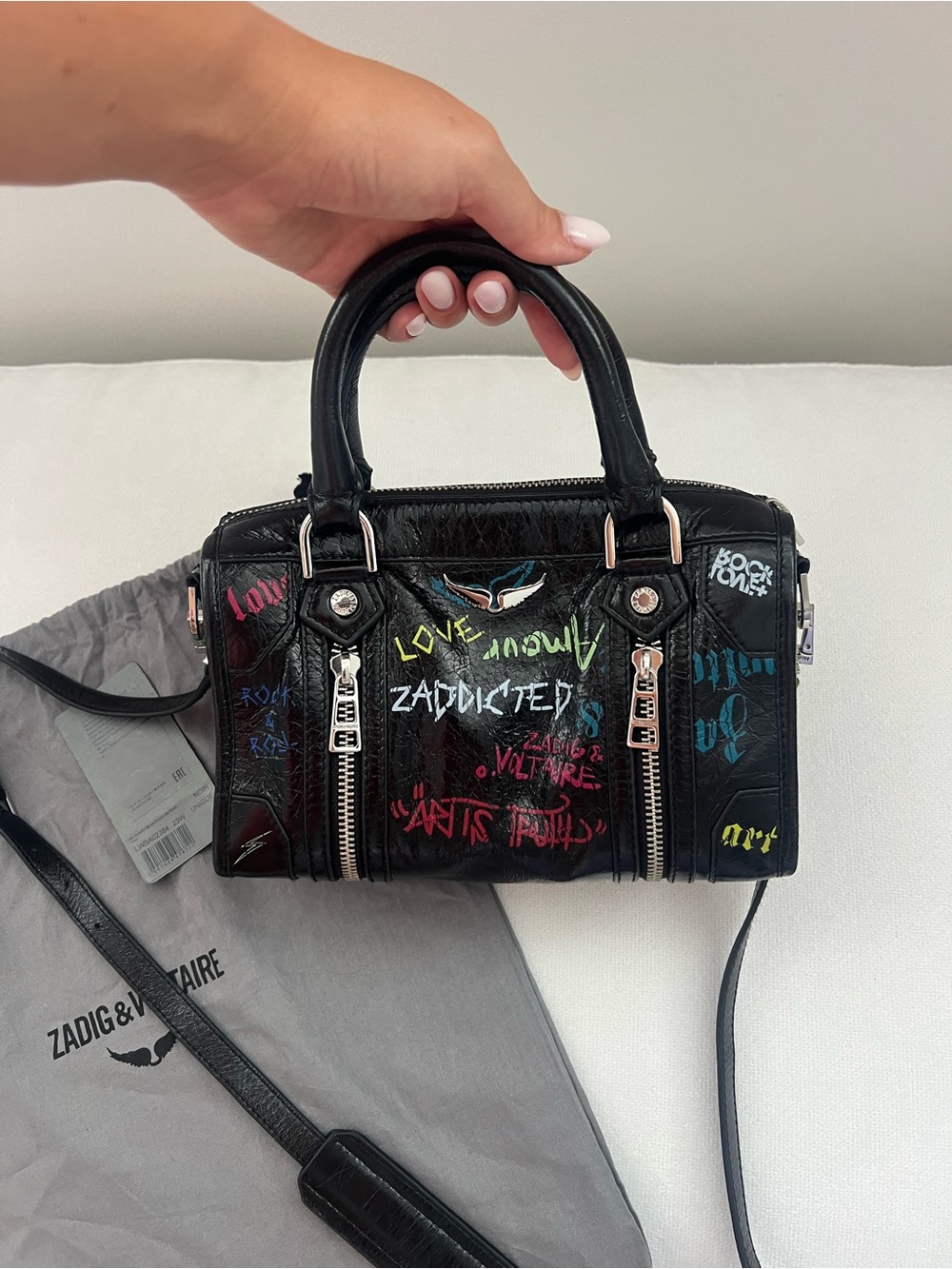 Zadig & Voltaire XS Sunny Black Colorful Graffiti Like New with Tags